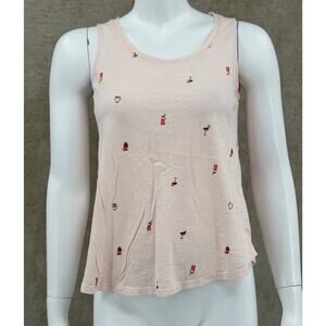 A New Day Tank Top Womens Small Peach Sleeveless Embroidered Drinks Summer Beach